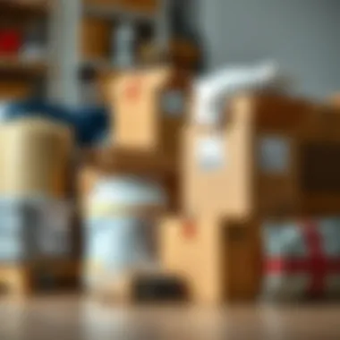 Close-up of packing materials and boxes