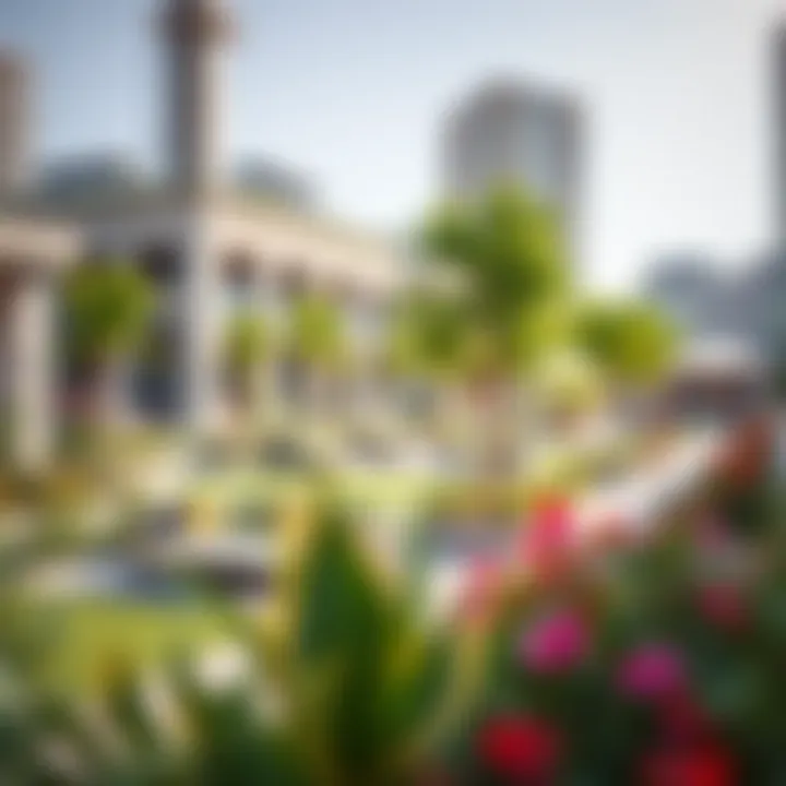 Community Spaces at Moza Plaza Vibrant community spaces within Moza Plaza filled with greenery and seating areas