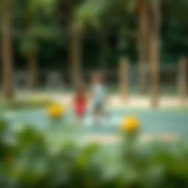 Children playing in the designated play area amidst nature in Mushrif Park