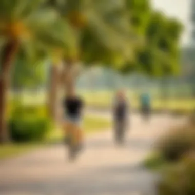 Visitors enjoying recreational activities like cycling and jogging in Mushrif Park