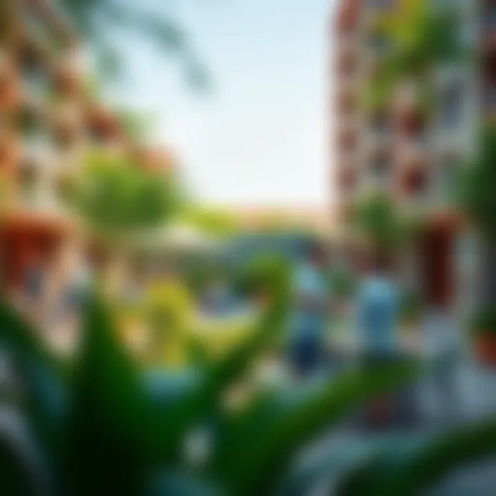 Lush Community Spaces Promoting Interaction Vibrant community space filled with lush greenery