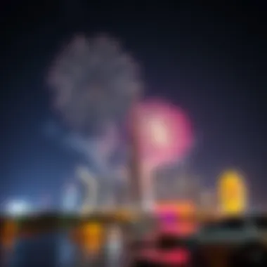 Fireworks display over iconic landmarks in UAE