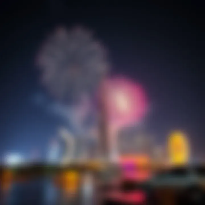 Fireworks display over iconic landmarks in UAE