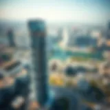 Aerial Perspective of Almas Tower in JLT Aerial view of Almas Tower amidst Jumeirah Lakes Towers