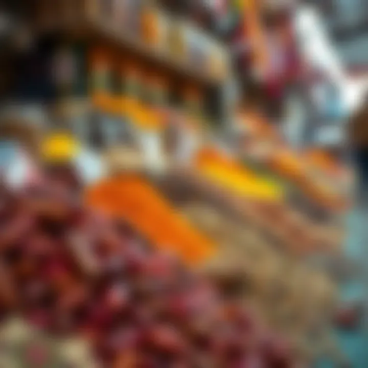 Colorful spices arranged for sale, showcasing the variety at Deira Souk