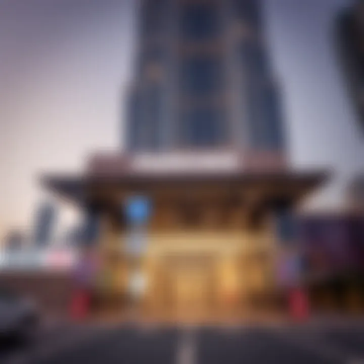 Entrance of Burj Khalifa with visible parking signs