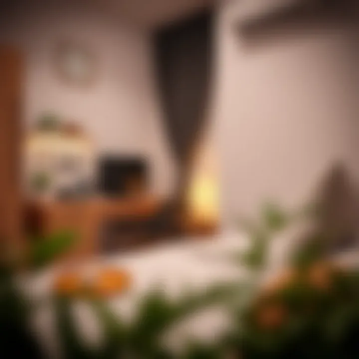 A cozy studio flat with essential amenities like a kitchenette and workspace, emphasizing comfort and functionality