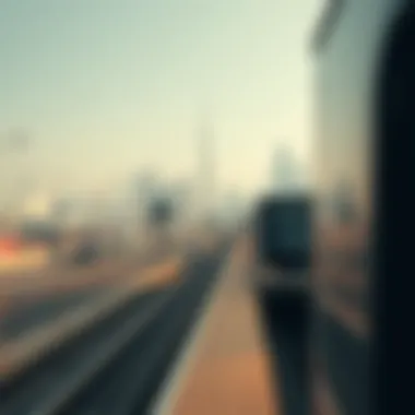 Dubai Skyline from Metro Station Platform View of Dubai skyline from a Metro station platform