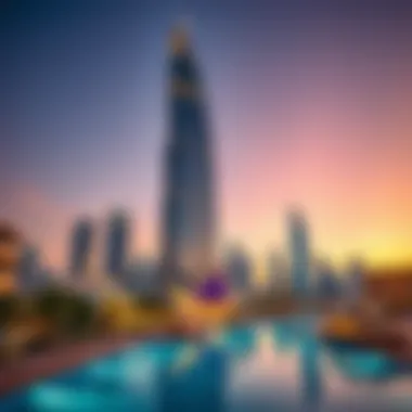 Palace Tower Against Dubai Skyline Palace Tower in the context of Dubai's skyline during sunset