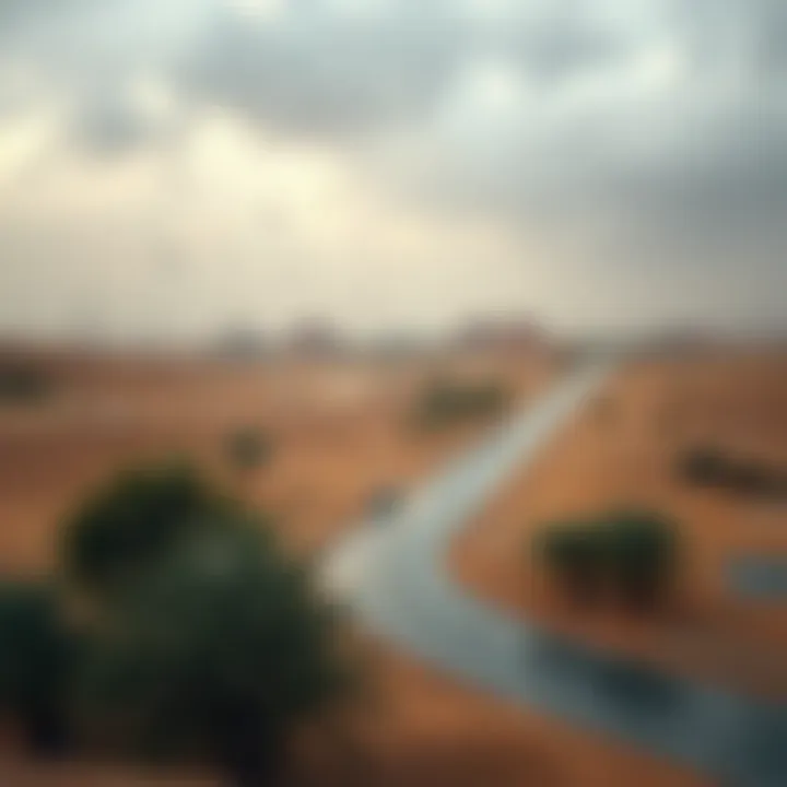 A mesmerizing view of rain over the desert landscape in the UAE