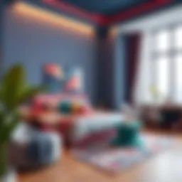 Modern studio room interior design with vibrant colors
