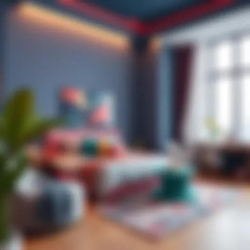 Modern studio room interior design with vibrant colors