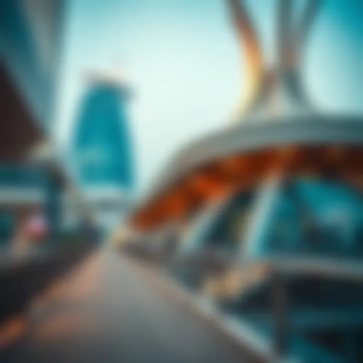 Close-up of the modern architectural features of the Sharjah Boardwalk, highlighting its innovative design.
