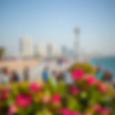 Life and Leisure at the Boardwalk A panoramic view of the Sharjah Boardwalk bustling with visitors enjoying various recreational activities.