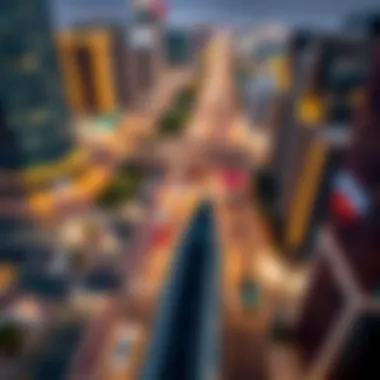 Aerial view of Sheikh Zayed Road highlighting Latifa Tower's location