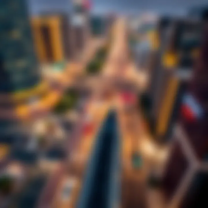 Aerial view of Sheikh Zayed Road highlighting Latifa Tower's location