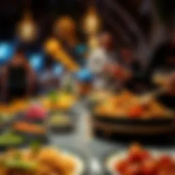 A vibrant display of traditional dishes at Souk Al Marfa Restaurant.