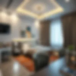 Contemporary studio room interior with modern furnishings