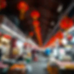 Vibrant marketplace scene showcasing Chinese cultural elements