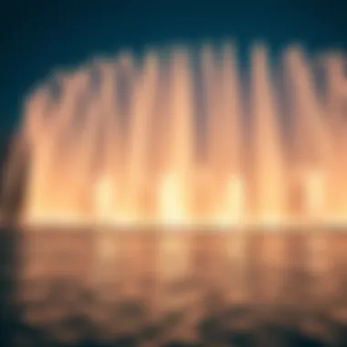 Illuminated Jets of Water During a Fountain Show Close-up of illuminated jets of water during a fountain show
