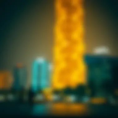 Night view of the Golden Tower illuminated with lights