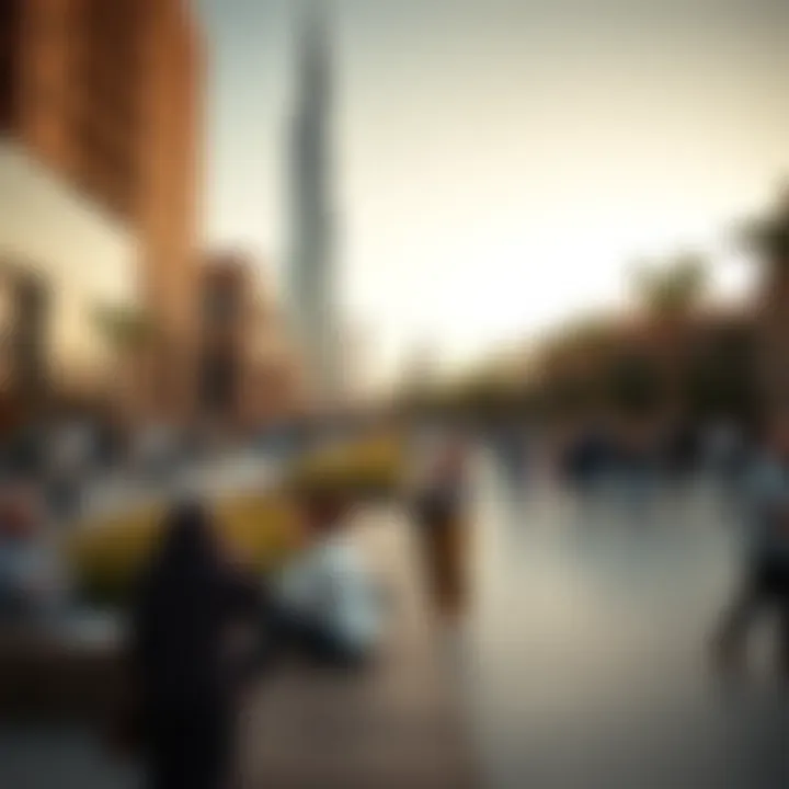 People enjoying the public space surrounding the Golden Tower
