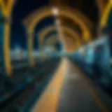 Dubai Metro station at night with vibrant lights