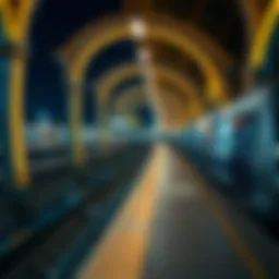 Dubai Metro station at night with vibrant lights