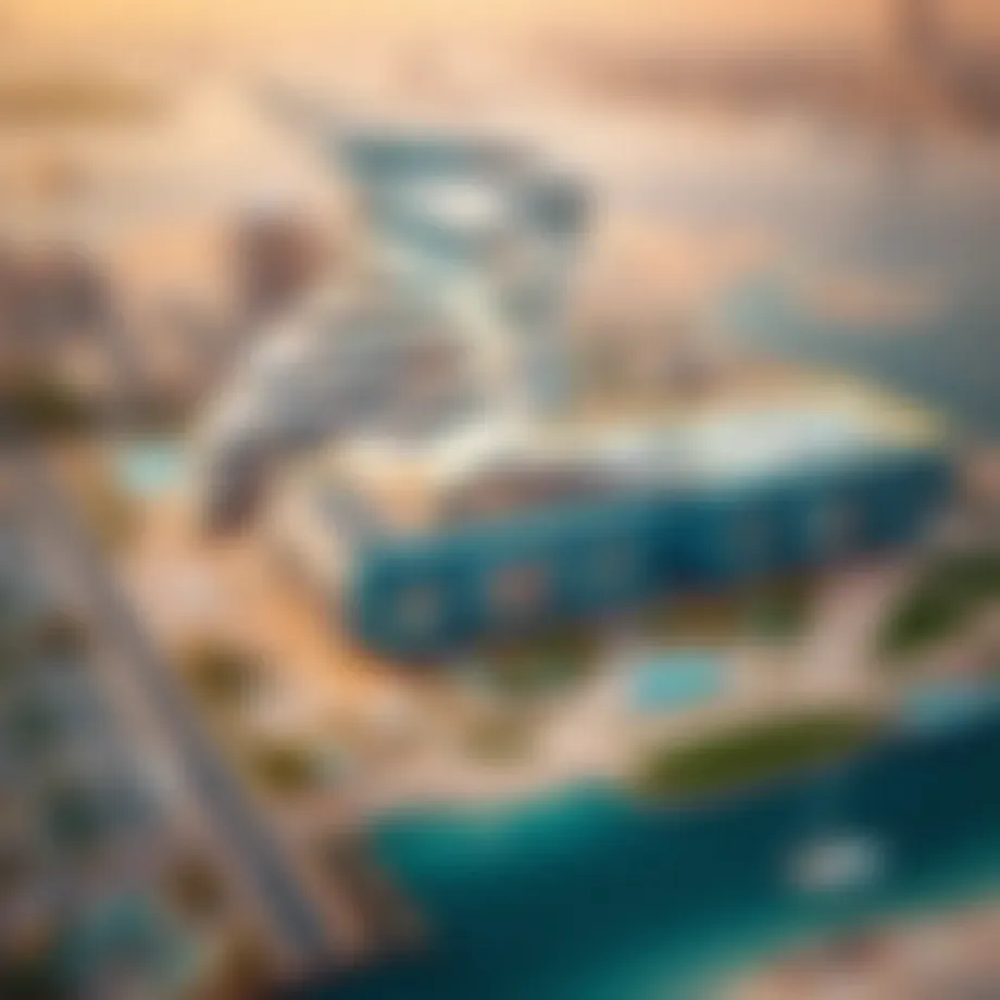 Aerial view of the Peninsula Project showcasing its unique architectural design