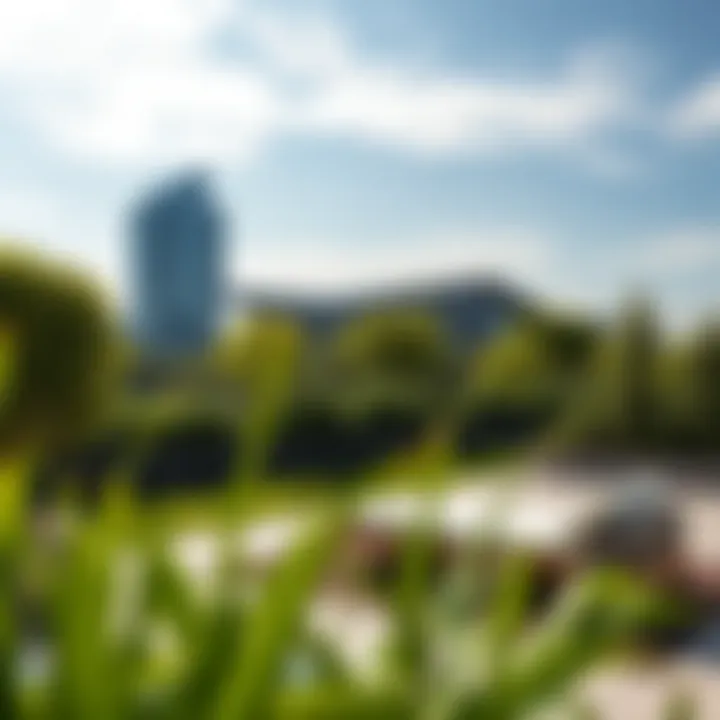 Lush greenery and landscaped surroundings of District One