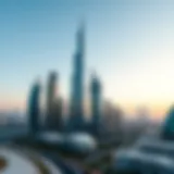 A panoramic view of iconic skyscrapers in Dubai.