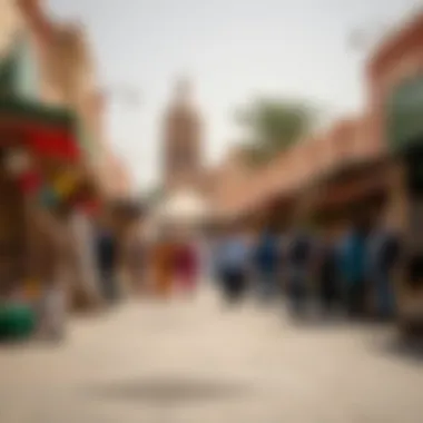 A bustling marketplace filled with diverse stalls and visitors