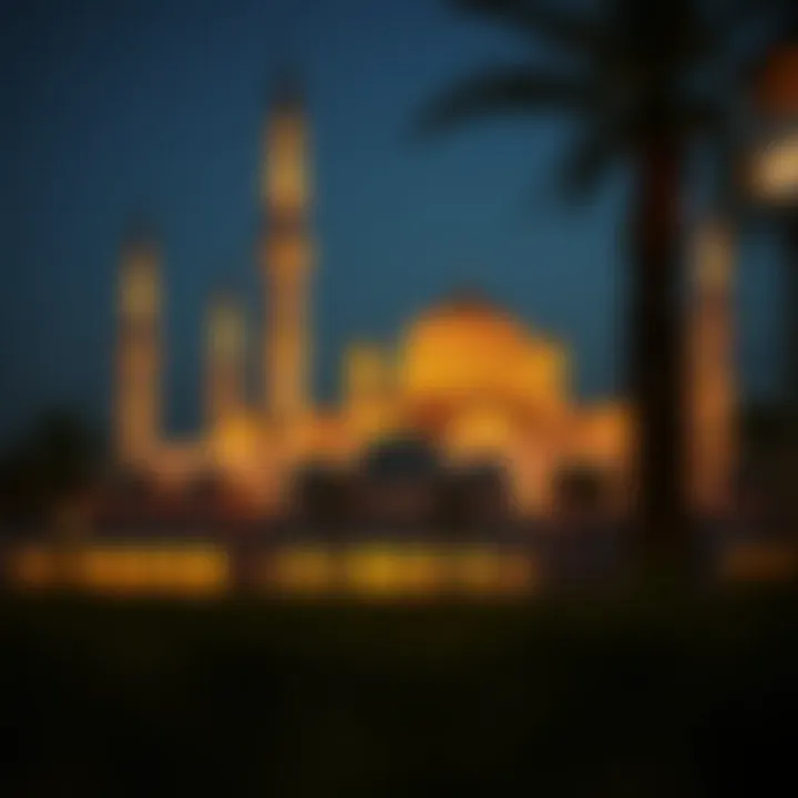 An illuminated mosque during Ramadan evenings
