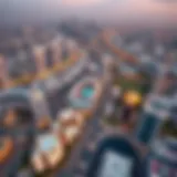 Aerial view of International City showcasing its unique architecture