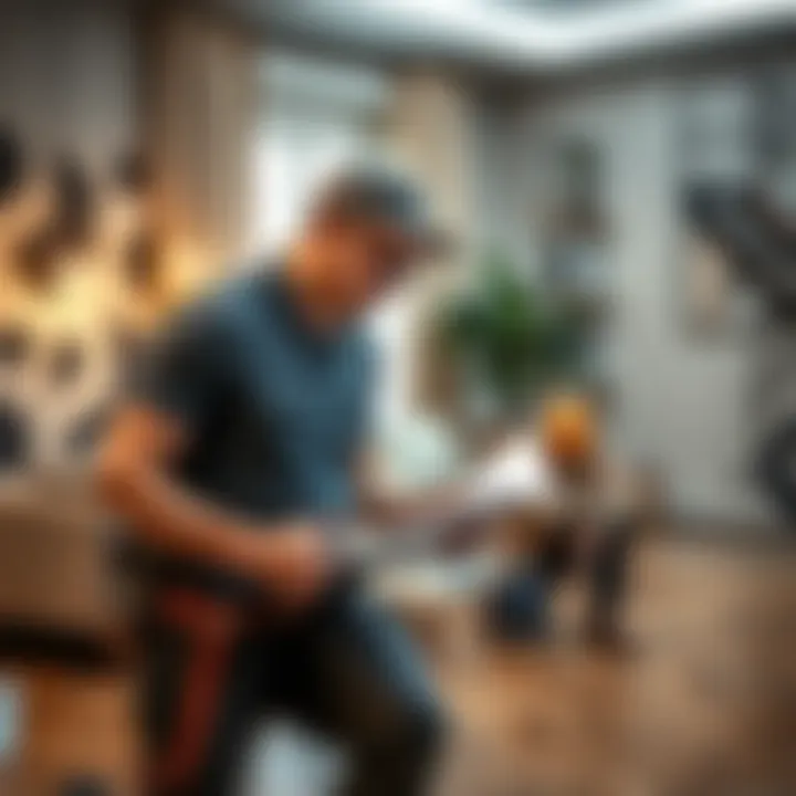 Professional contractor discussing flooring installation with a homeowner
