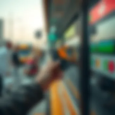 A user tapping the Hafilat card at a bus station