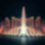 Dramatic view of the Dubai Fountains with illuminated jets