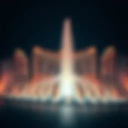Dramatic view of the Dubai Fountains with illuminated jets