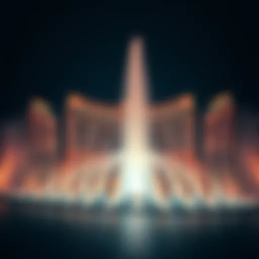Dramatic view of the Dubai Fountains with illuminated jets