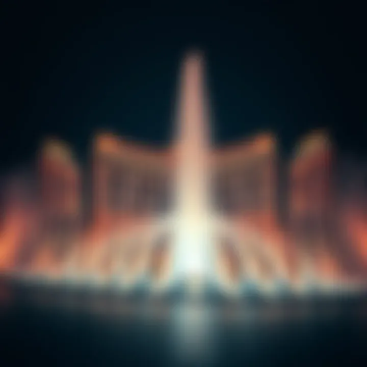 Dramatic view of the Dubai Fountains with illuminated jets