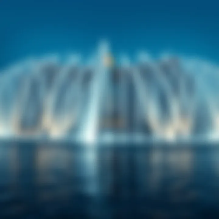 Close-up of the water choreography at Dubai Fountains