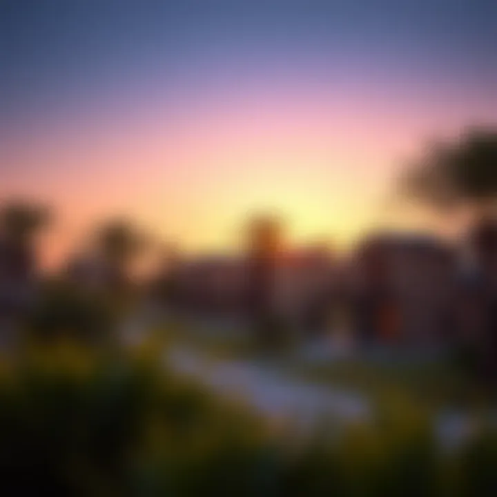 Serene landscape of Whispering Pines during sunset