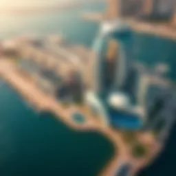 Aerial view of Yas Bay Waterfront showcasing its architectural brilliance