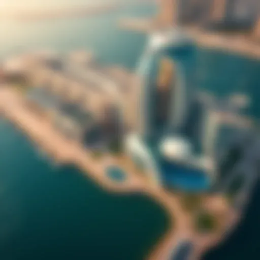 Aerial view of Yas Bay Waterfront showcasing its architectural brilliance